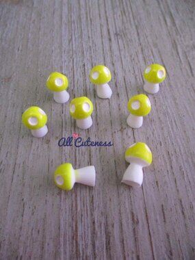 (NWOT) 8pc Yellow Miniature Mushroom Figurines for Crafts or Fairy Gardens